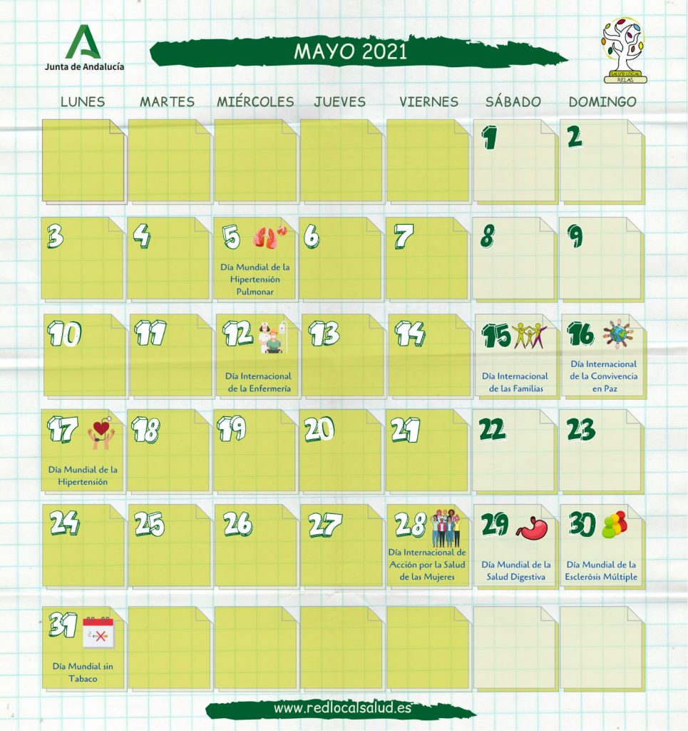 Calendario de mayo Días Mundiales y salud Red Local de Acción en